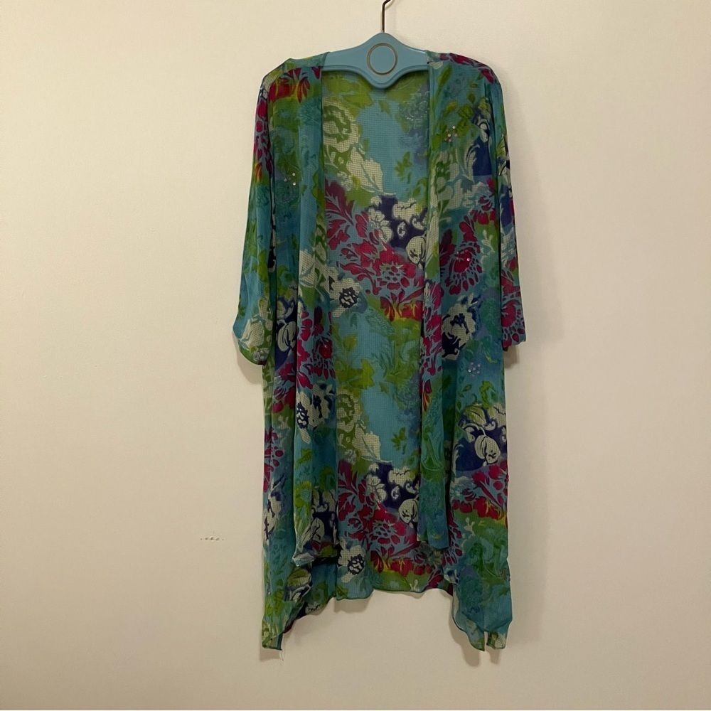 Ulla Popken 2 Piece Sheer Floral Duster Teal A-line Tank Rayon Dress 16/18 - Picture 11 of 12